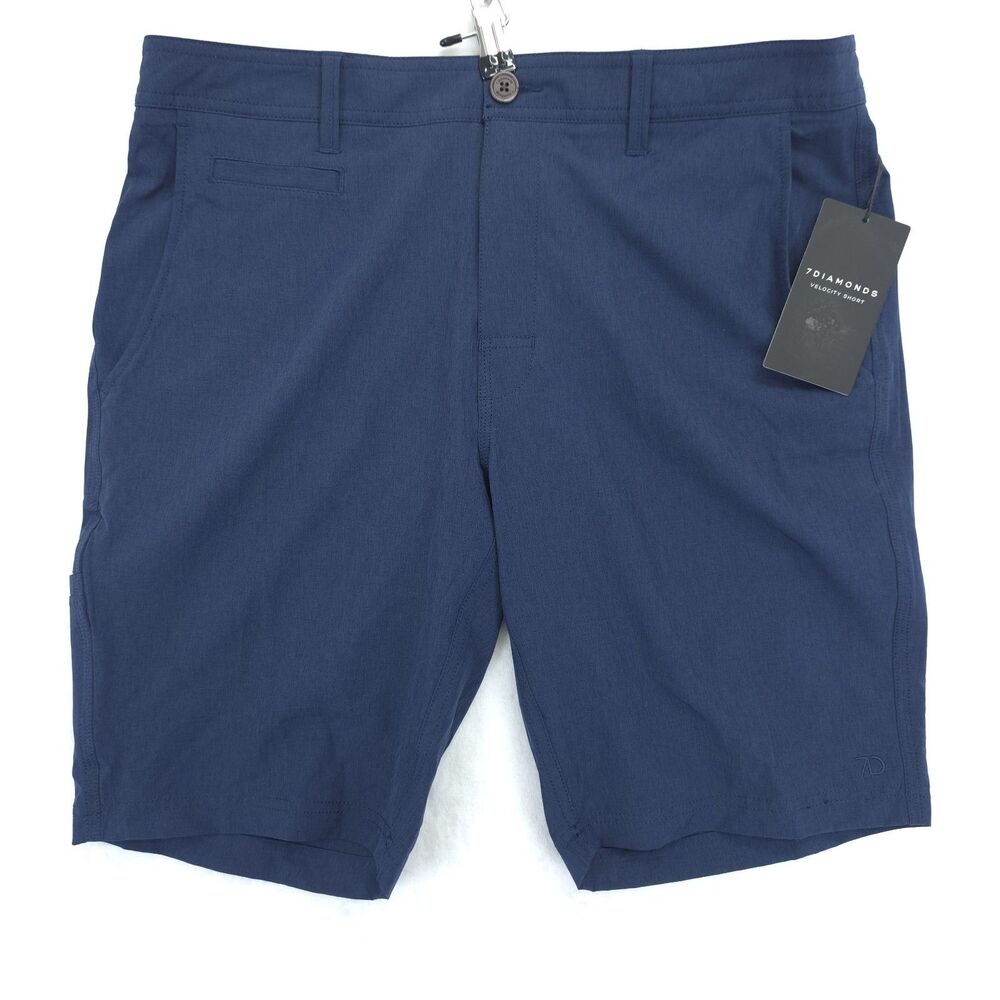 7 Diamonds Shorts Mens 34 Velocity Performance Stretch Quick Dry Blue NWT